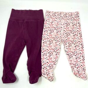 Baby 2pk High Waisted Burgundy and White Floral Footed Leggings Size 6-9m